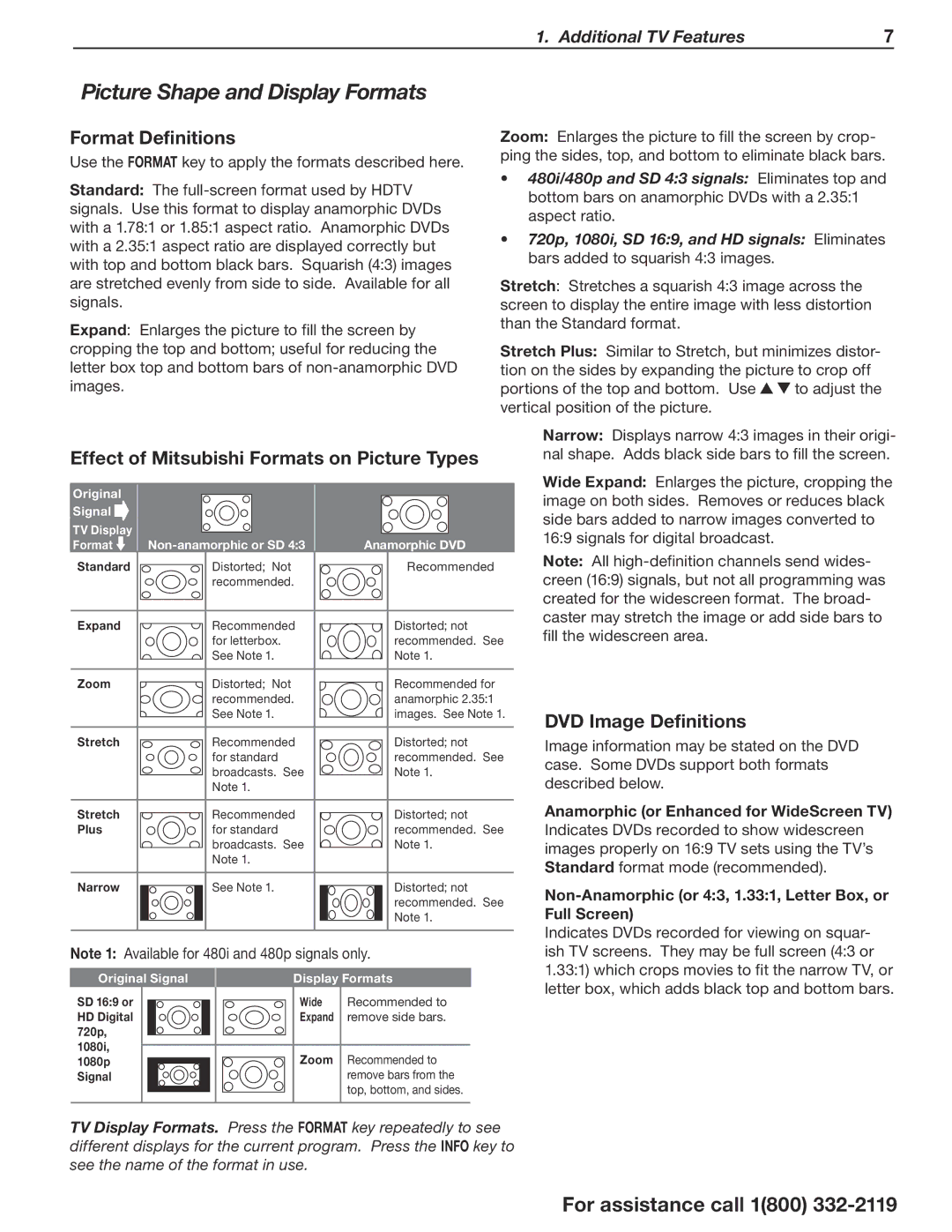 Mitsubishi Electronics SERIES 742 manual Picture Shape and Display Formats, Format Definitions, DVD Image Definitions 