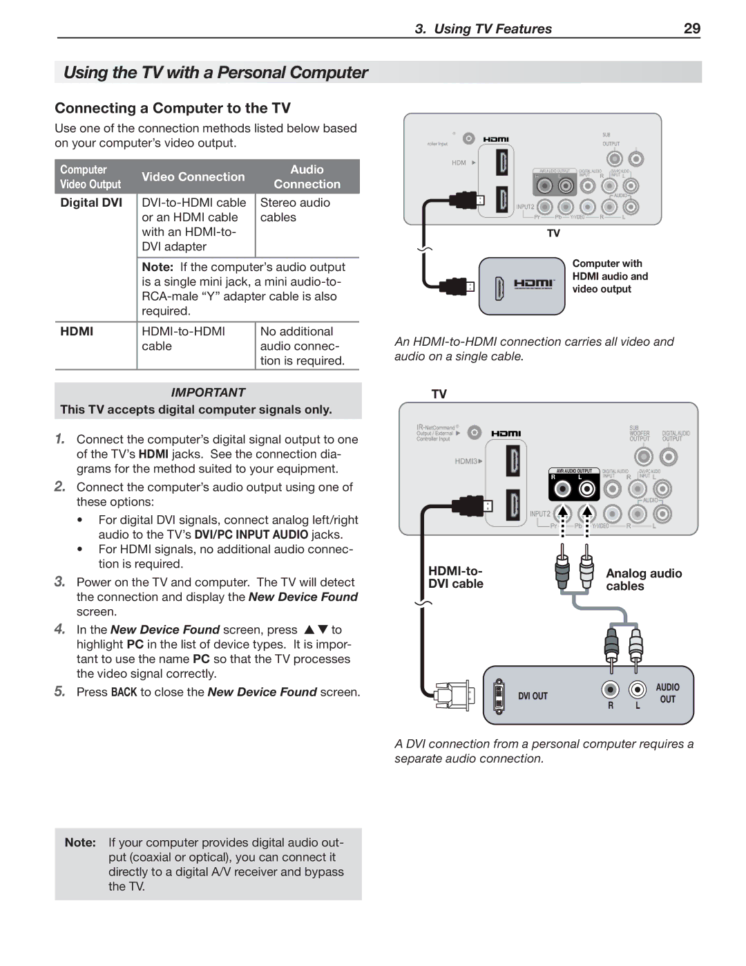 Mitsubishi Electronics SeriesLT-40151 manual Connecting a Computer to the TV, Computer Video Connection Audio Video Output 