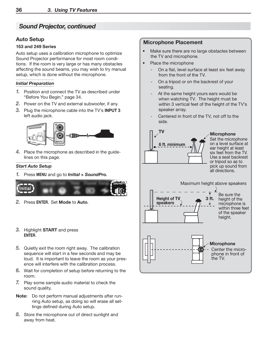 Mitsubishi Electronics SeriesLT-40151 manual Auto Setup, Microphone Placement, Initial Preparation, Height of TV speakers 