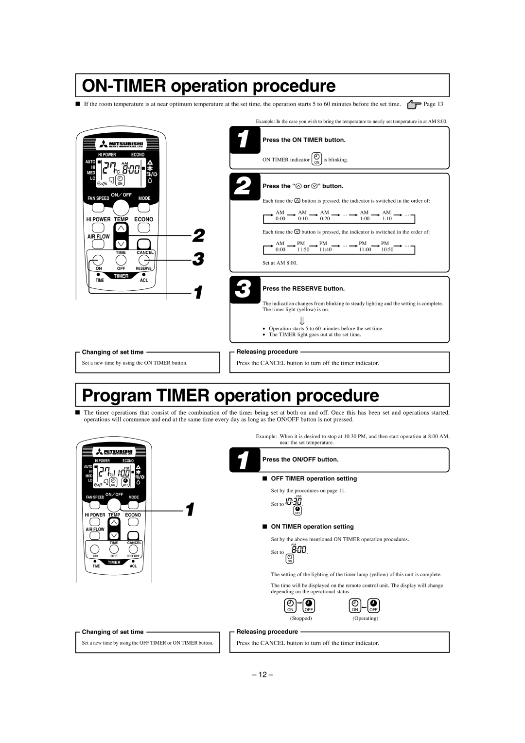 Mitsubishi Electronics SKM22ZD-S, SKM35ZD-S, SKM28ZD-S ON-TIMER operation procedure, Program Timer operation procedure 