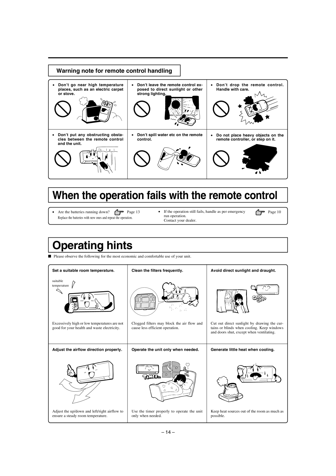 Mitsubishi Electronics SKM35ZD-S Operating hints, Set a suitable room temperature, Avoid direct sunlight and draught 