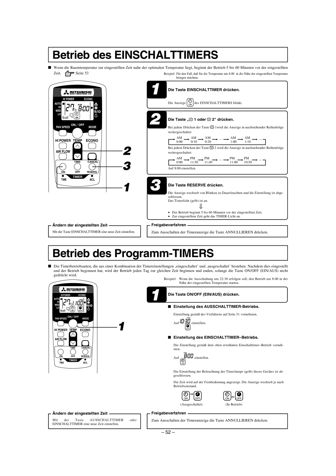 Mitsubishi Electronics SKM22ZD-S, SKM35ZD-S, SKM28ZD-S, SKM50ZD-S Betrieb des Einschalttimers, Betrieb des Programm-TIMERS 