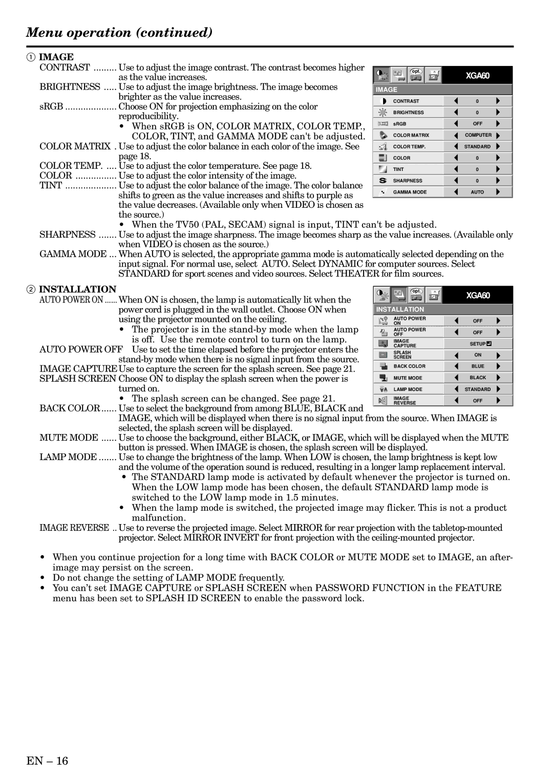 Mitsubishi Electronics SL4SU user manual Menu operation 