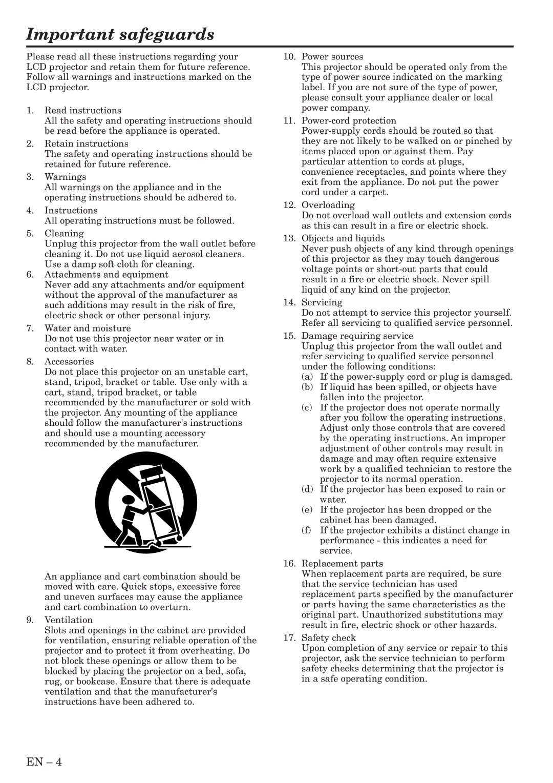 Mitsubishi Electronics SL6U user manual Important safeguards 