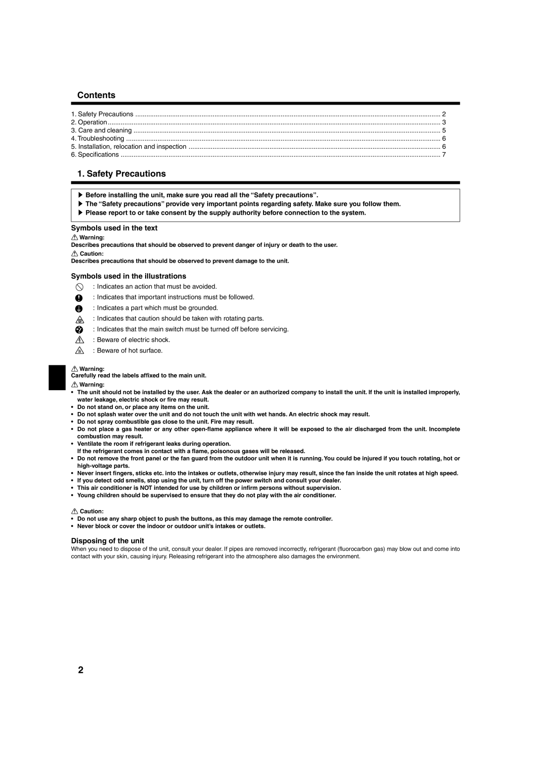 Mitsubishi Electronics A12, SLZ-A09, A18AR operation manual Contents, Safety Precautions 