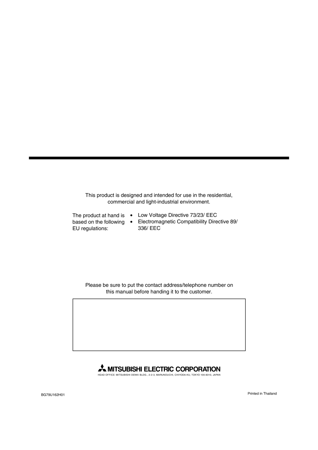 Mitsubishi Electronics A12, SLZ-A09, A18AR operation manual This product is designed and intended for use in the residential 