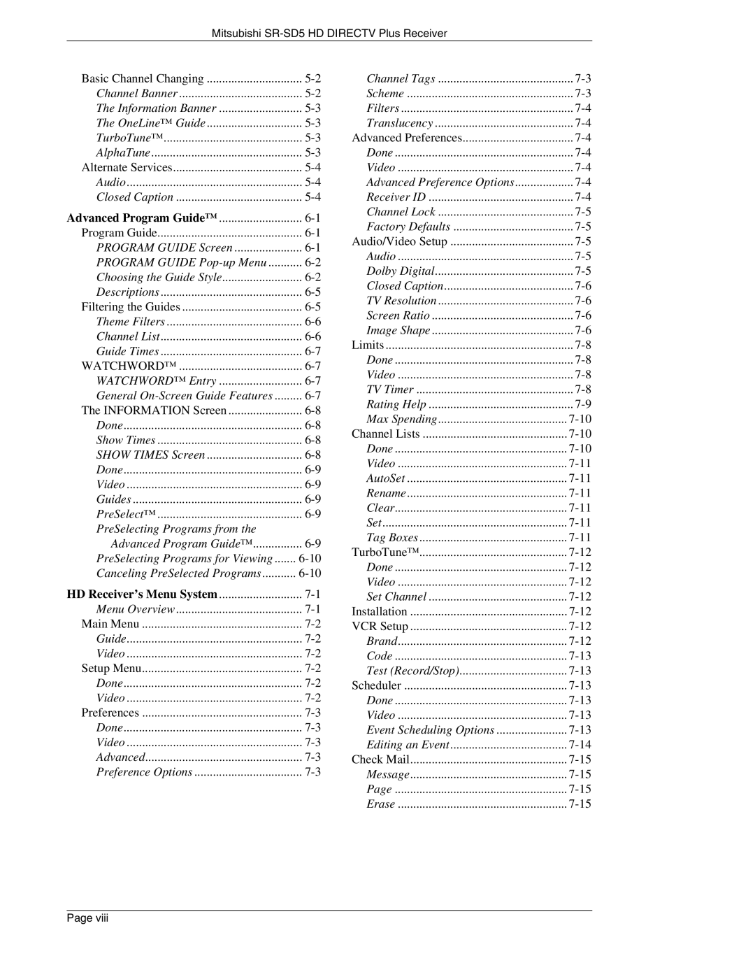 Mitsubishi Electronics SR-HD5 manual General On-Screen Guide Features 