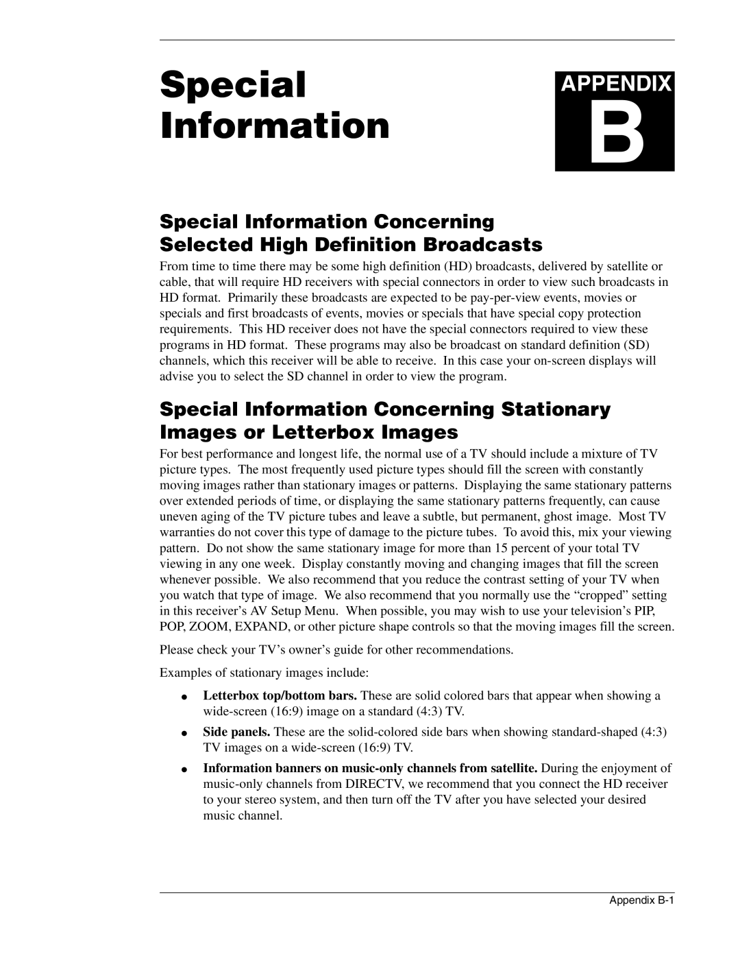 Mitsubishi Electronics SR-HD5 manual SpecialAPPENDIX InformationB 