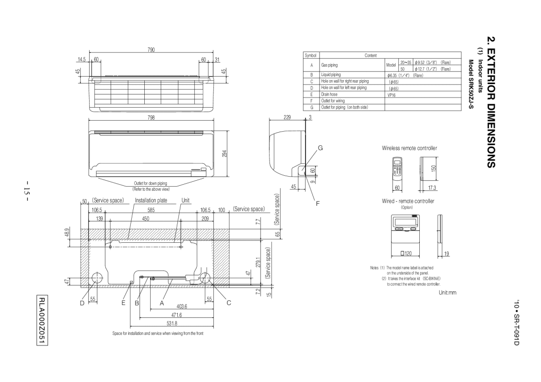 Mitsubishi Electronics SRK507J-S technical manual RLA000Z051, Exterior 1 Indoor units 