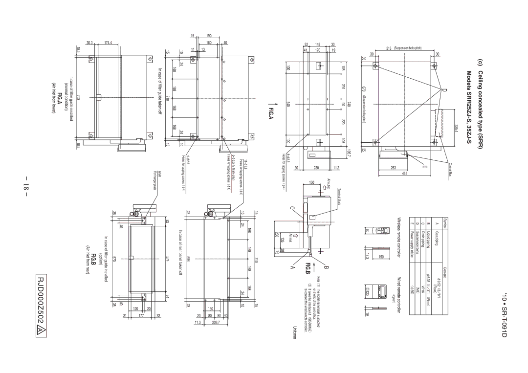 Mitsubishi Electronics SRK507J-S technical manual RJD000Z502 a, Ceiling concealed type SRR Models SRR25ZJ-S, 35ZJ-S 