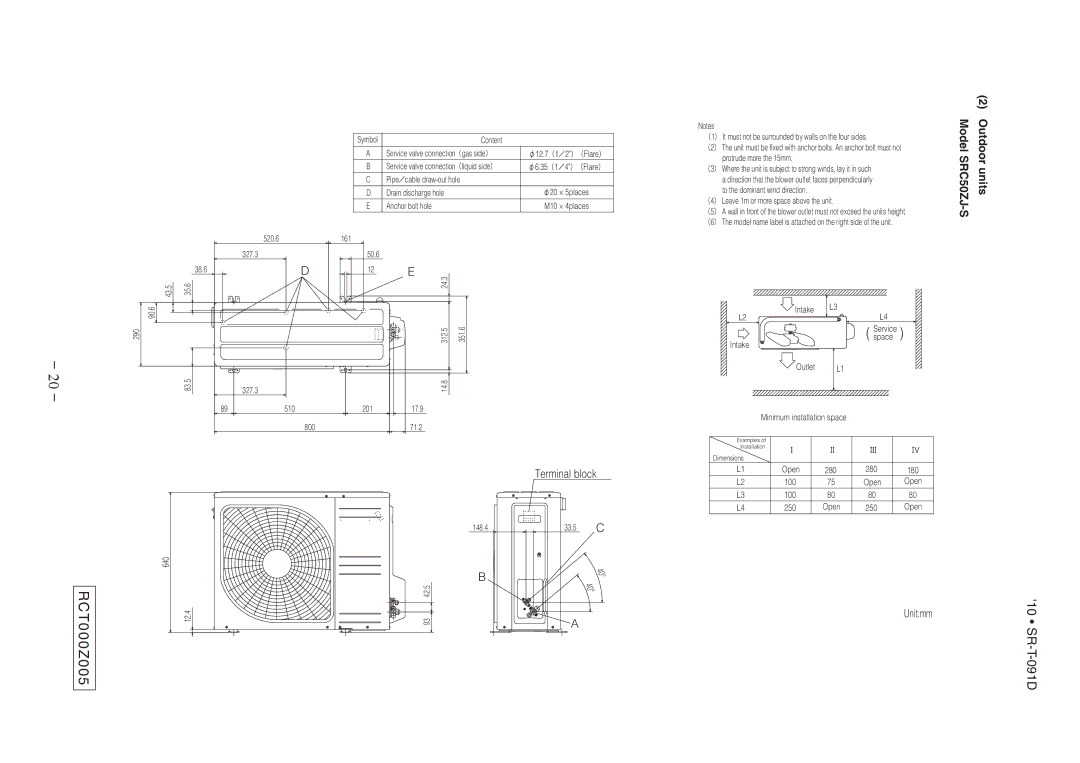 Mitsubishi Electronics SRK507J-S technical manual RCT000Z005, Outdoor units 