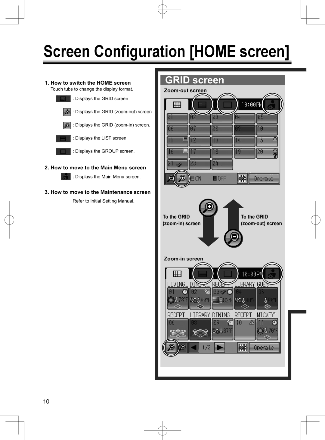 Mitsubishi Electronics TC-24A installation manual How to switch the Home screen, How to move to the Main Menu screen 