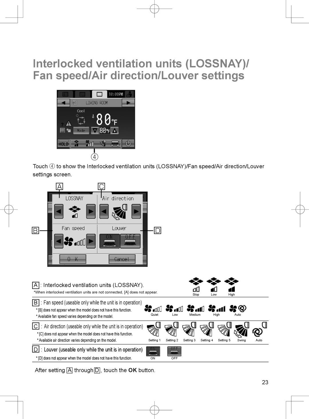 Mitsubishi Electronics TC-24A installation manual Fan speed useable only while the unit is in operation 