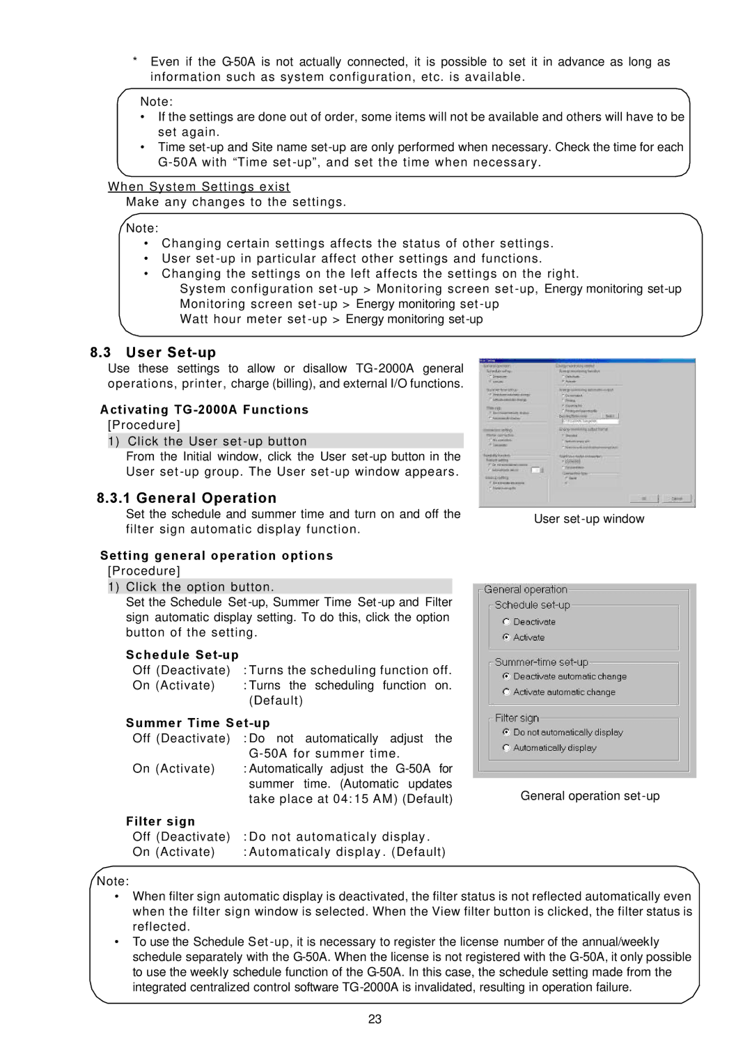 Mitsubishi Electronics TG-2000A operation manual User Set-up, General Operation 