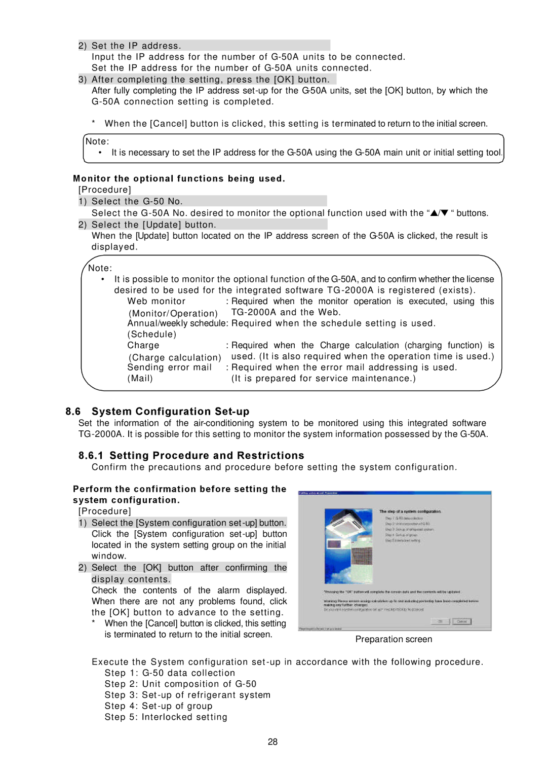 Mitsubishi Electronics TG-2000A System Configuration Set-up, Monitor the optional functions being used. Procedure 