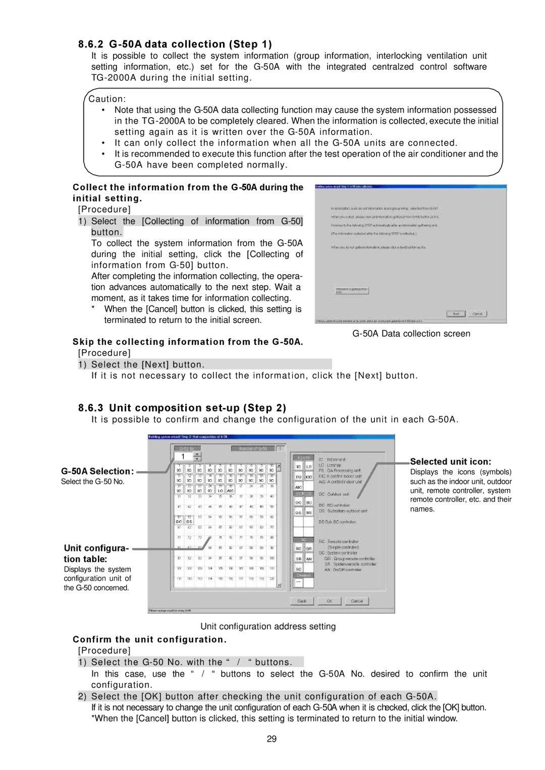 Mitsubishi Electronics TG-2000A operation manual 2 G-50A data collection Step, Unit composition set-up Step 