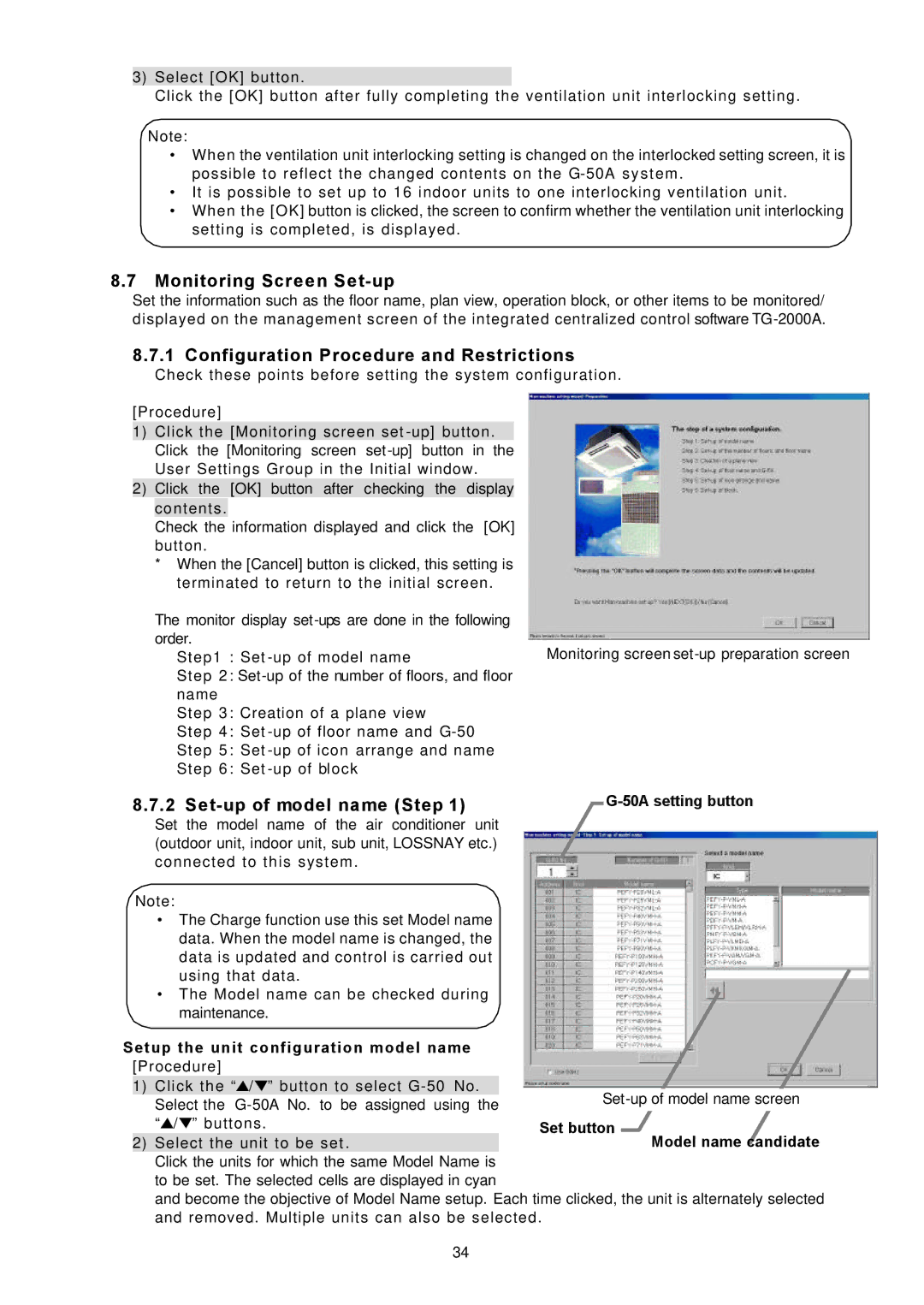 Mitsubishi Electronics TG-2000A operation manual Monitoring Screen Set-up, Configuration Procedure and Restrictions 