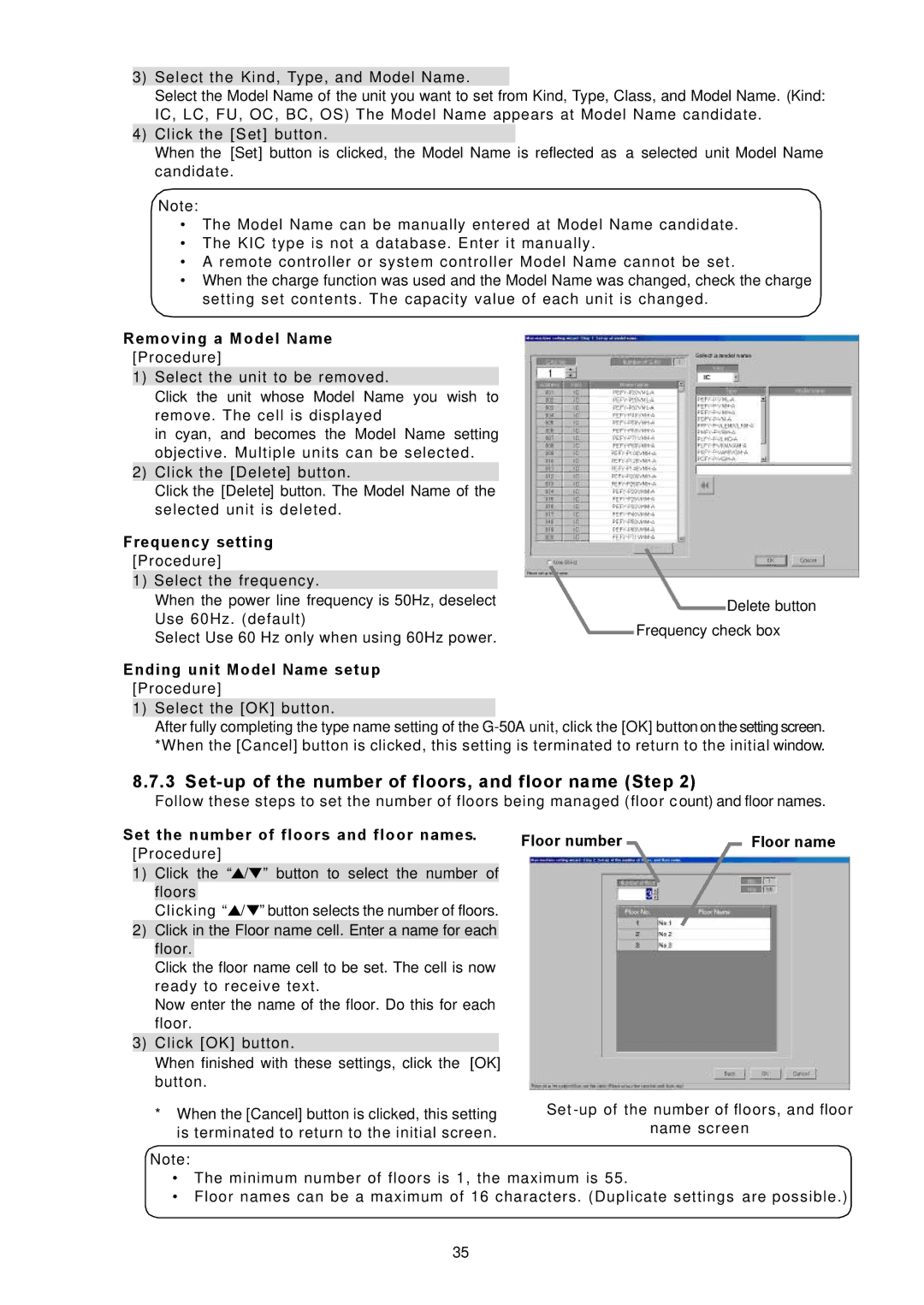 Mitsubishi Electronics TG-2000A operation manual Set-up of the number of floors, and floor name Step 