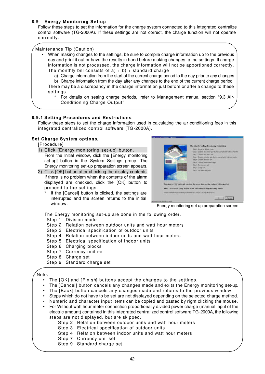 Mitsubishi Electronics TG-2000A operation manual Energy Monitoring S e t-up, Set Charge System options. Procedure 