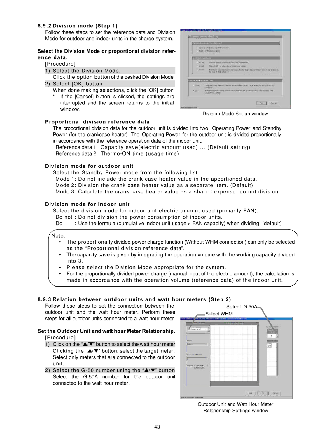 Mitsubishi Electronics TG-2000A Division mode Step, Proportiona l division reference data, Division mode for outdoor unit 