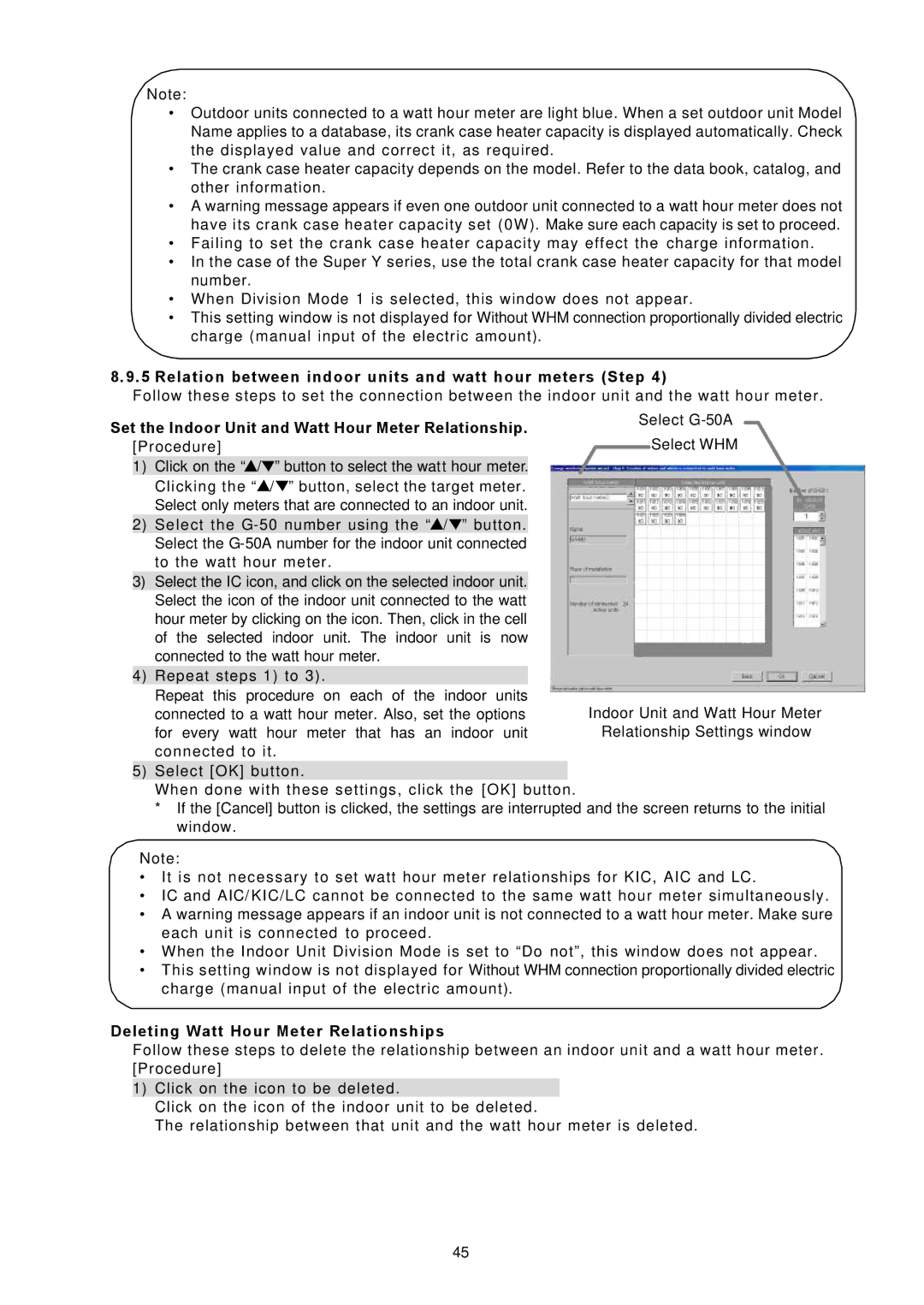 Mitsubishi Electronics TG-2000A operation manual Relation between indoor units and watt hour meters Step 