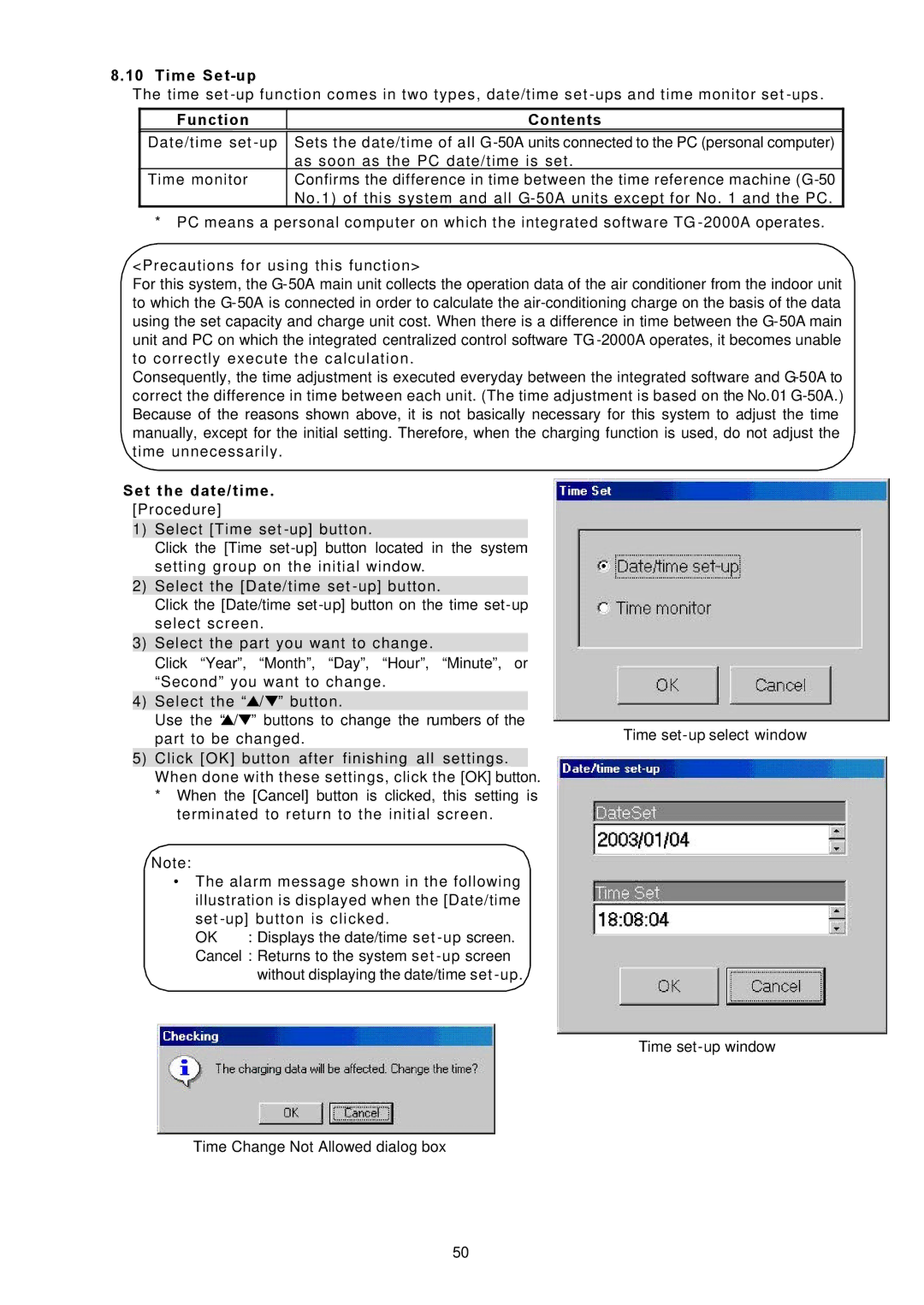 Mitsubishi Electronics TG-2000A operation manual Time Set-up, Function Contents, Set the date/time . Procedure 