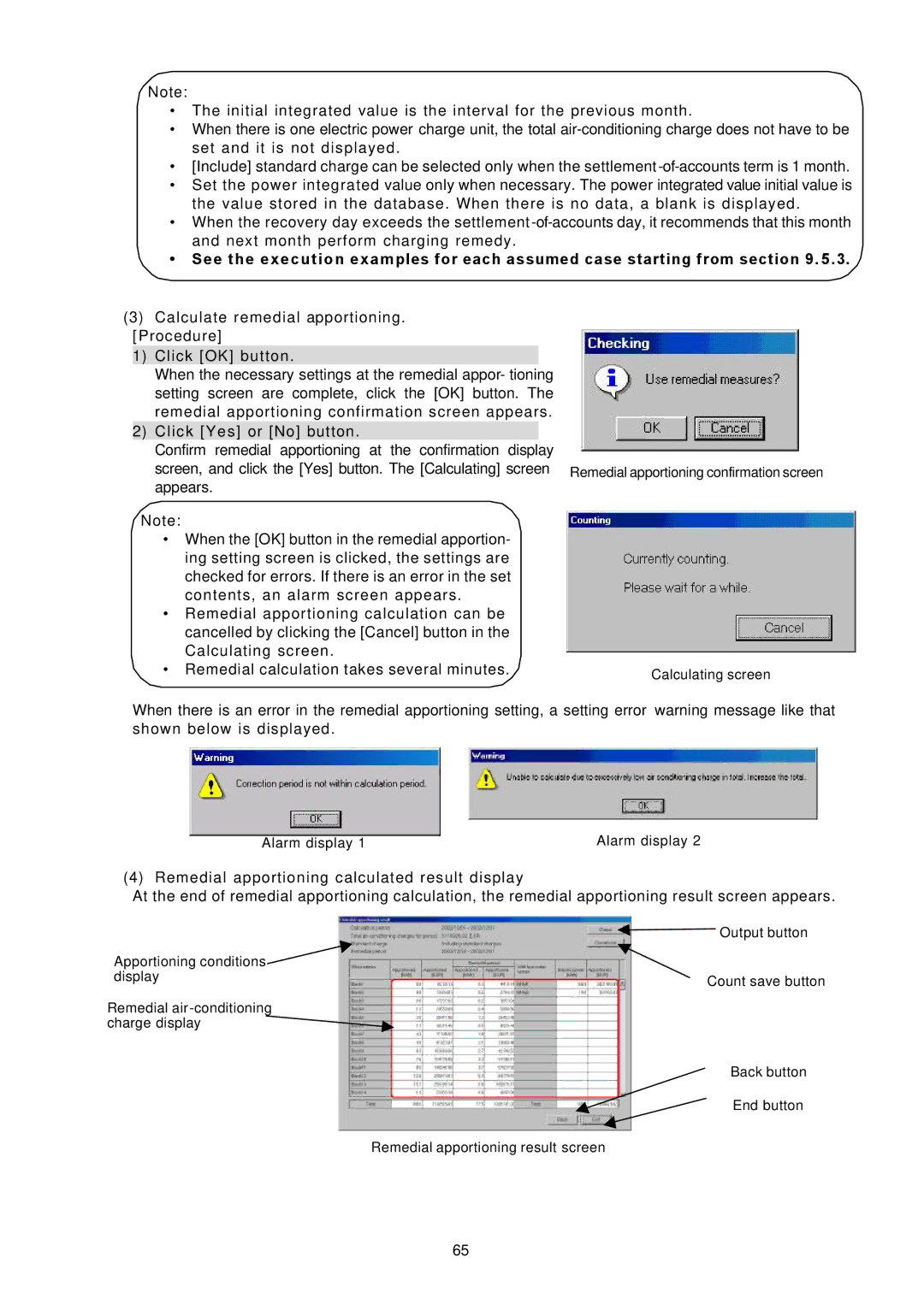 Mitsubishi Electronics TG-2000A operation manual Remedial apportioning confirmation screen Calculating screen 