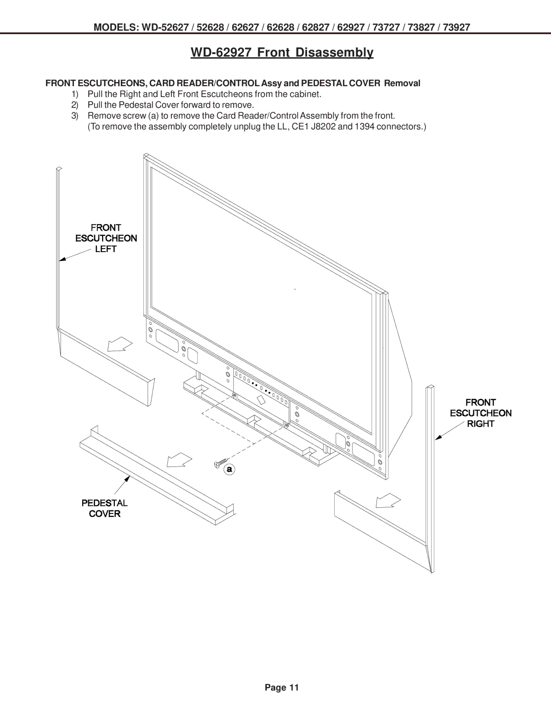 Mitsubishi Electronics V29, V31 CHASSIS, V30+ specifications WD-62927 Front Disassembly 