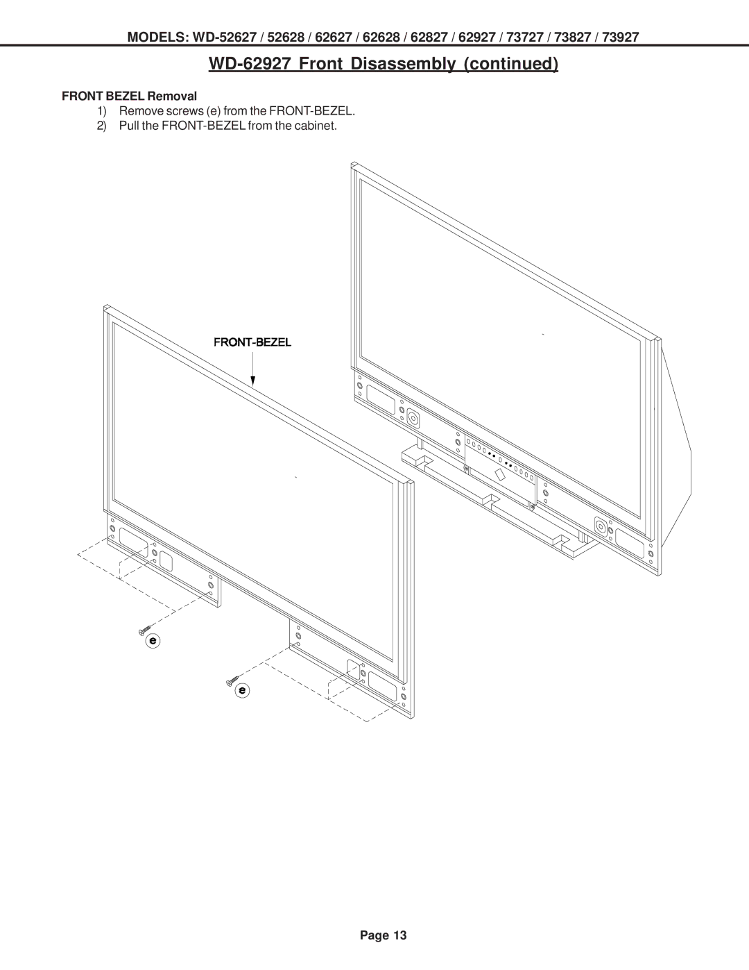 Mitsubishi Electronics V30+, V31 CHASSIS, V29 specifications Front Bezel Removal 