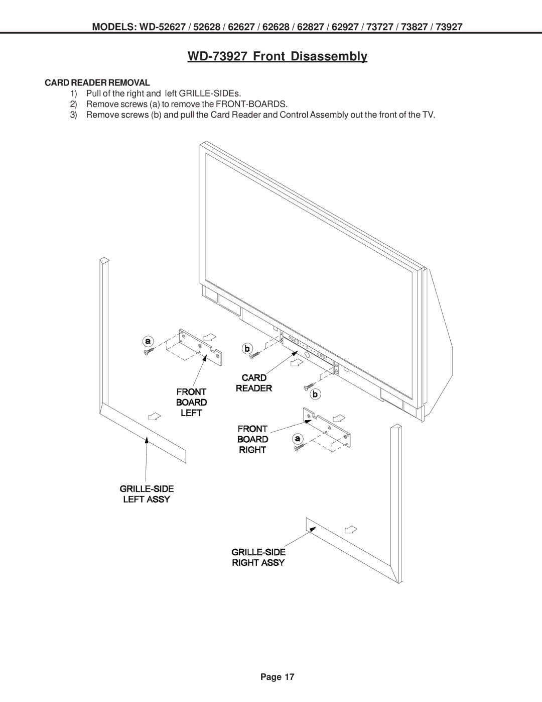 Mitsubishi Electronics V30+, V31 CHASSIS, V29 specifications WD-73927 Front Disassembly 