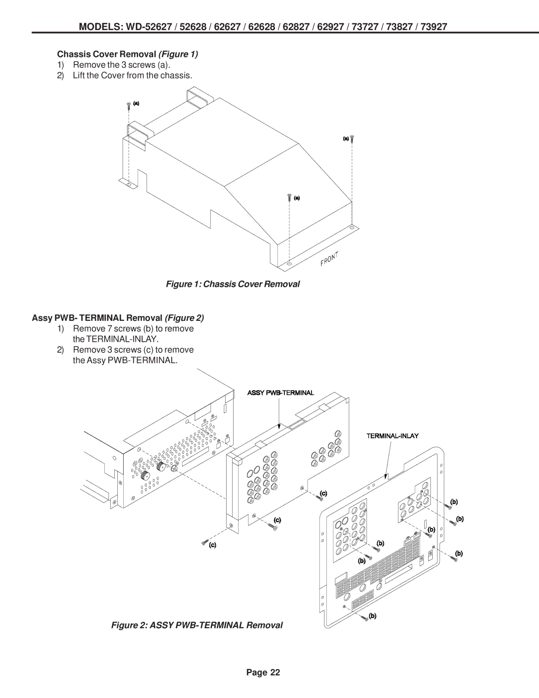 Mitsubishi Electronics V31 CHASSIS, V30+, V29 Chassis Cover Removal Figure, Assy PWB- Terminal Removal Figure 