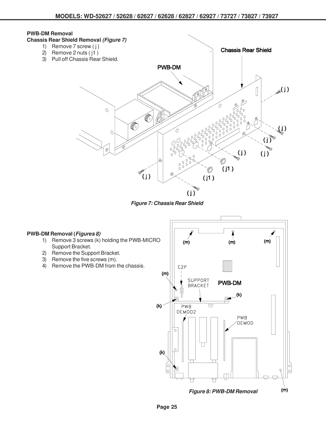 Mitsubishi Electronics V30+, V31 CHASSIS, V29 PWB-DM Removal Chassis Rear Shield Removal Figure, PWB-DM Removal Figures 