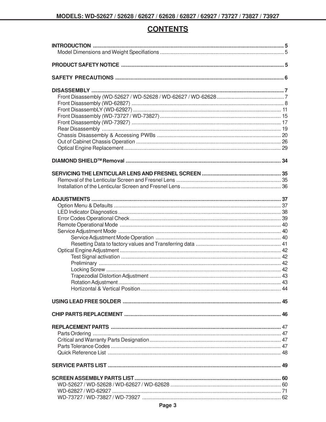 Mitsubishi Electronics V29, V31 CHASSIS, V30+ specifications Contents 