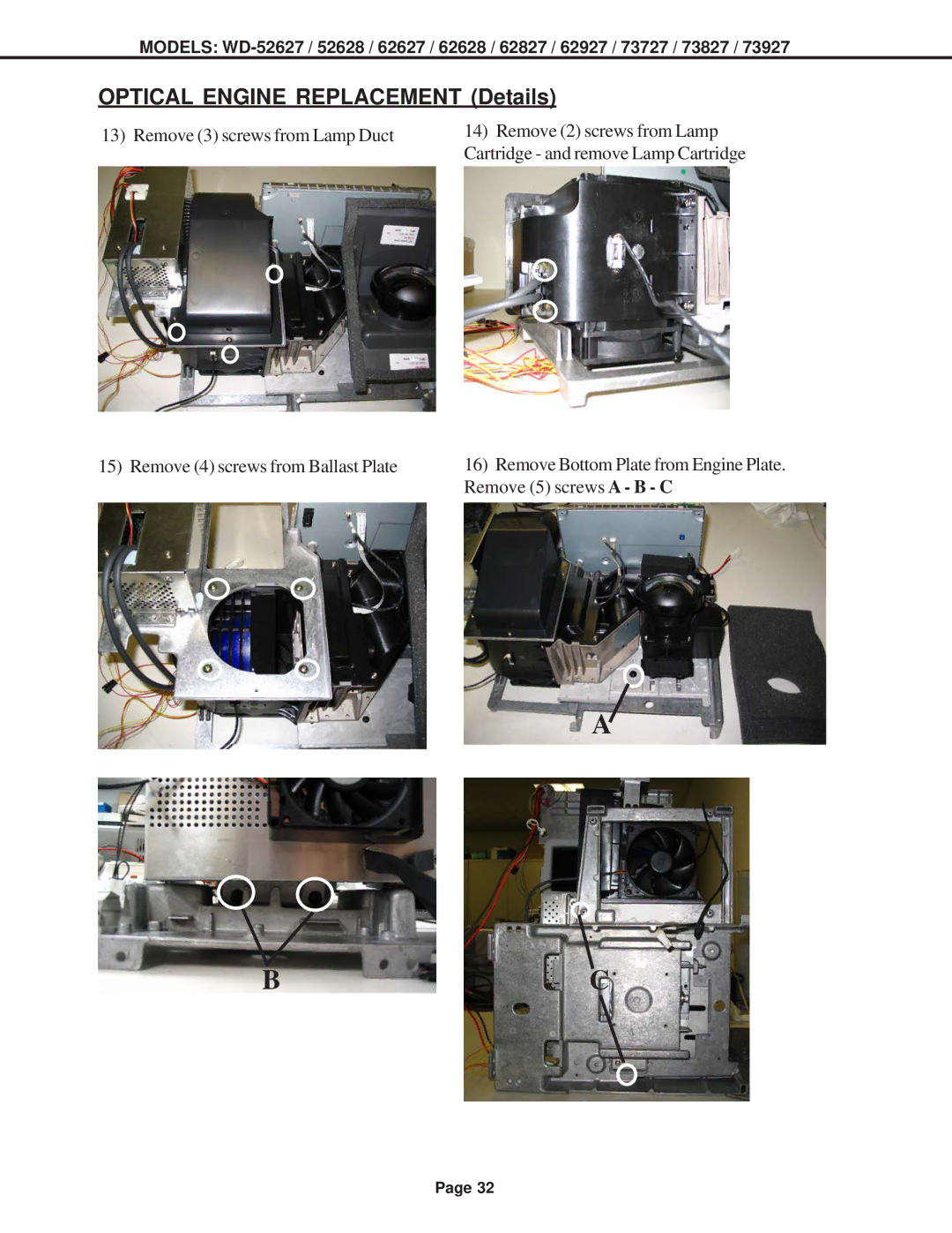 Mitsubishi Electronics V31 CHASSIS, V30+, V29 specifications Optical Engine Replacement Details 