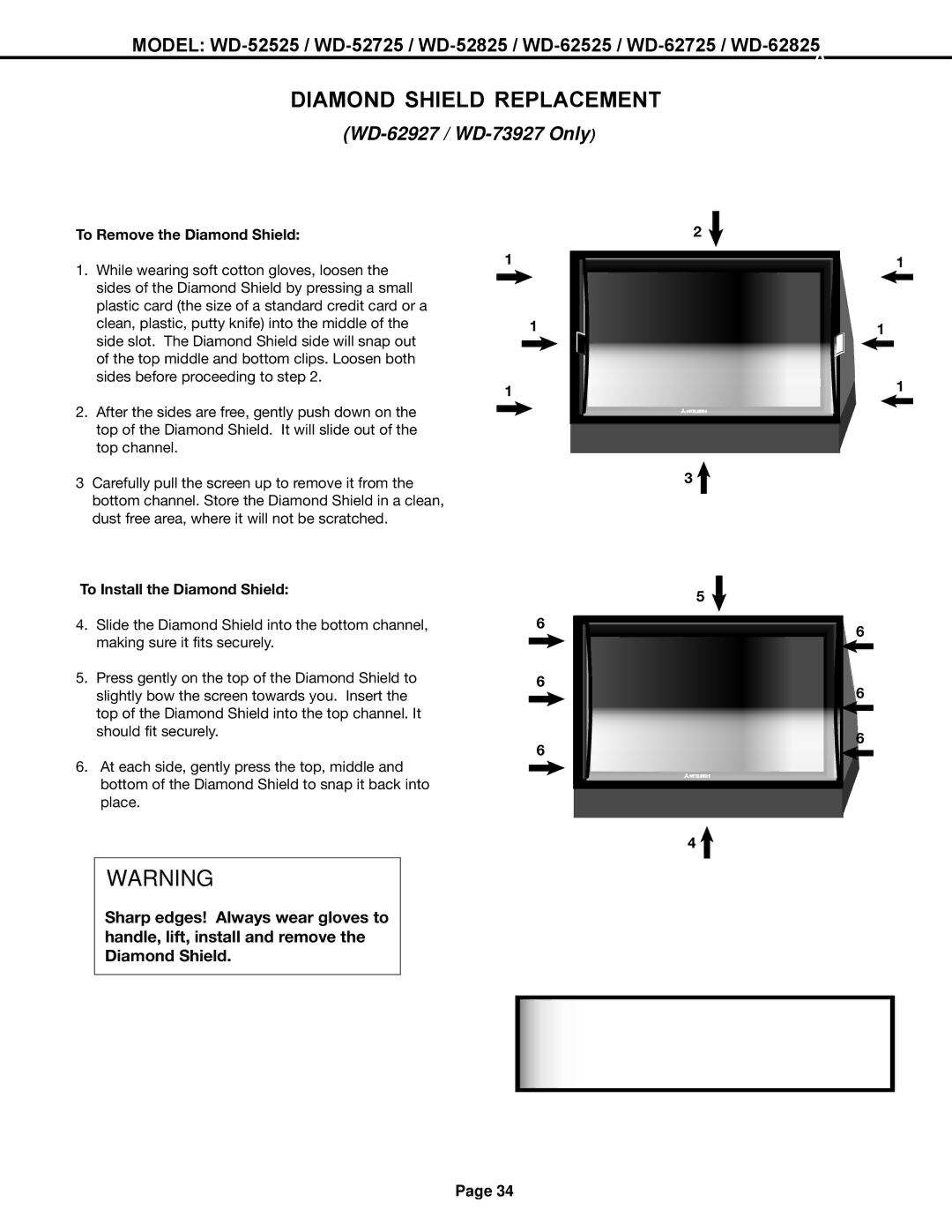 Mitsubishi Electronics V31 CHASSIS, V30+, V29 specifications Diamond Shield Replacement 