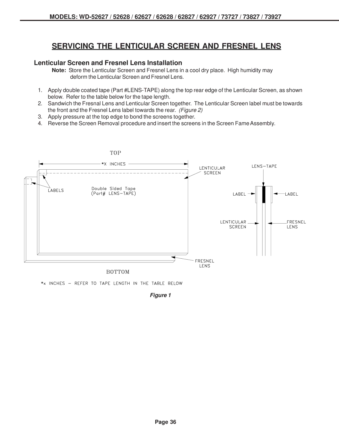 Mitsubishi Electronics V31 CHASSIS, V30+, V29 specifications Lenticular Screen and Fresnel Lens Installation 