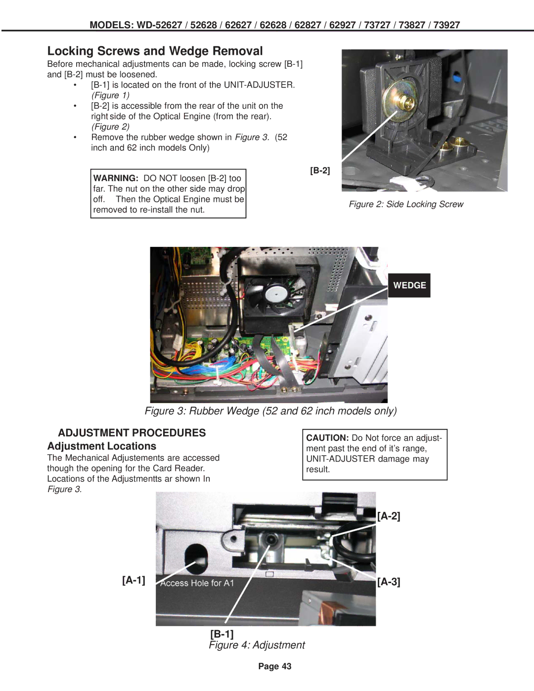 Mitsubishi Electronics V29, V31 CHASSIS, V30+ Locking Screws and Wedge Removal, Adjustment Procedures Adjustment Locations 