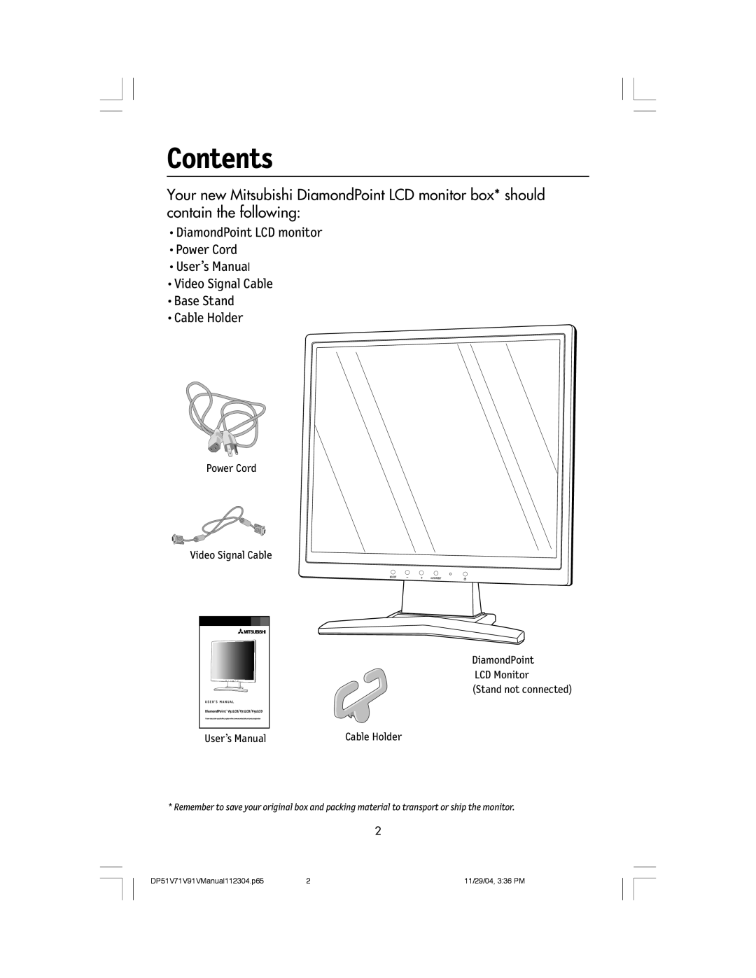 Mitsubishi Electronics V71LCD, V91LCD, V51LCD manual Contents 