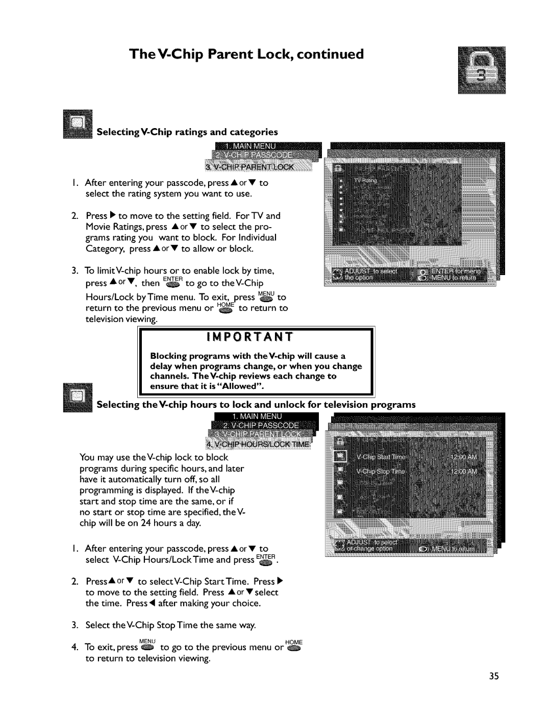 Mitsubishi Electronics VS-45607 manual SelectingV-Chip ratings and categories 