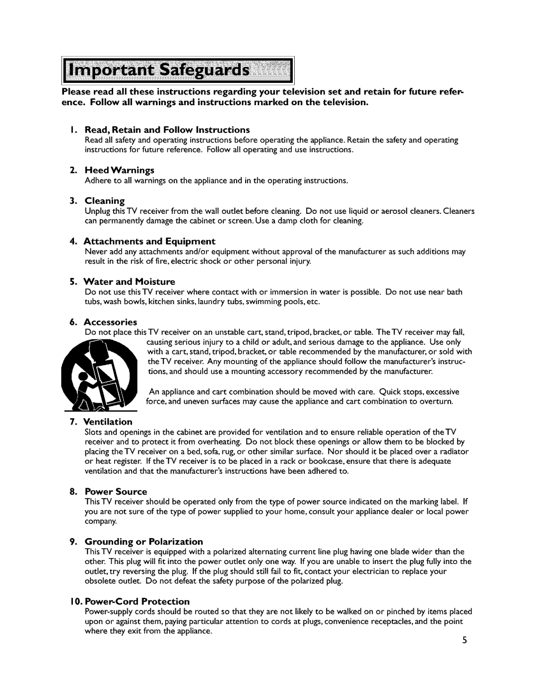 Mitsubishi Electronics VS-45607 manual Heed Warnings, Cleaning, Attachments and Equipment, Water and Moisture, Accessories 