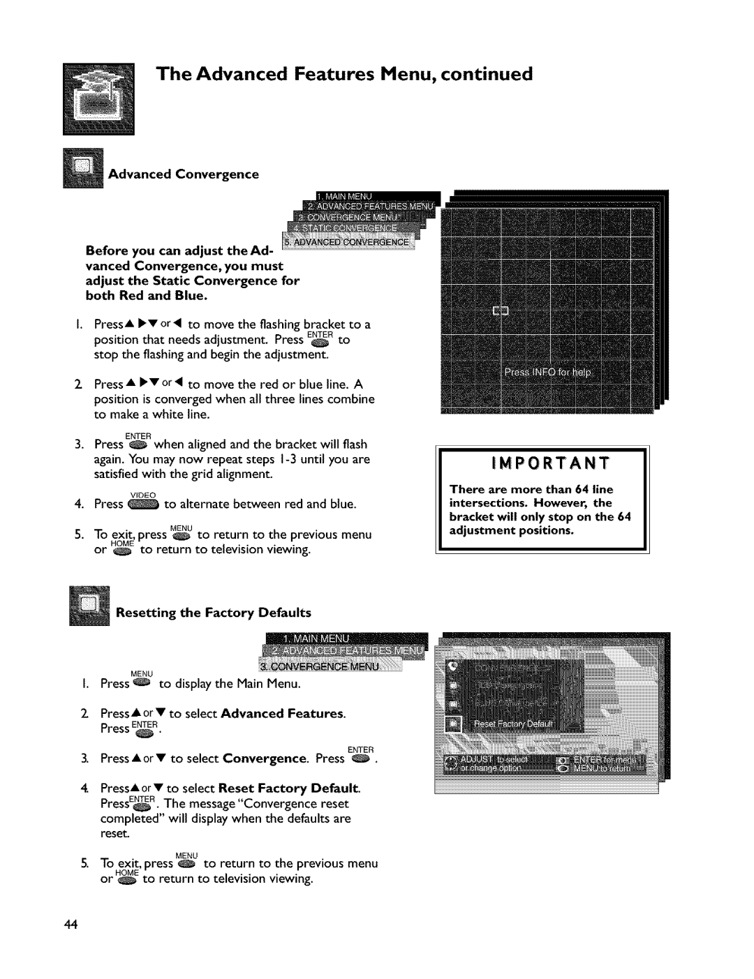 Mitsubishi Electronics VS-45607 manual Resetting the Factory Defaults, To televmson viewing 