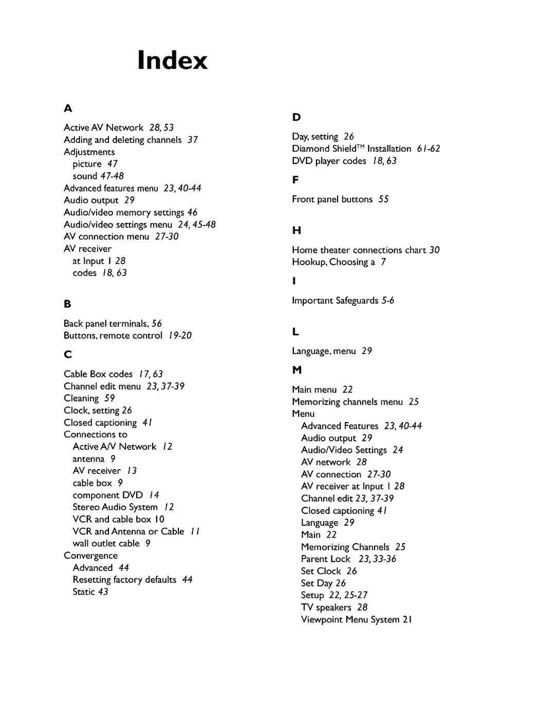 Mitsubishi Electronics VS-45607 manual Index 