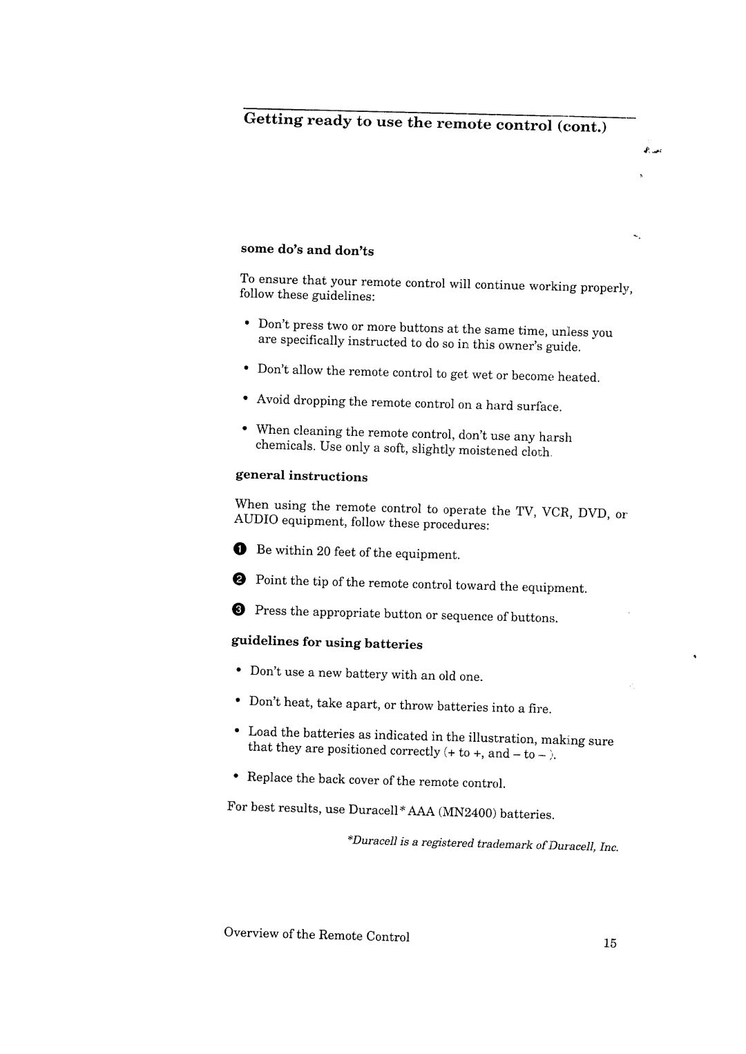 Mitsubishi Electronics VS-50501, VS-50502, VS-45502, VS-45501 manual Some dos and donts 