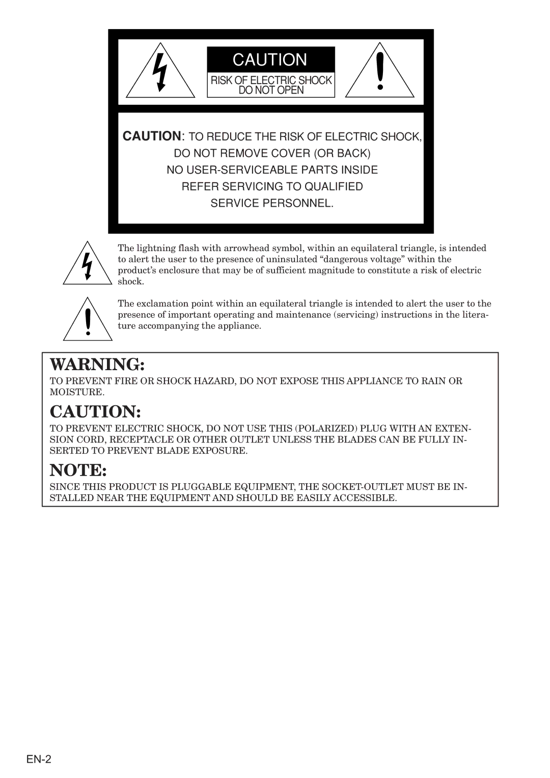 Mitsubishi Electronics VS-50XL50U user manual EN-2 