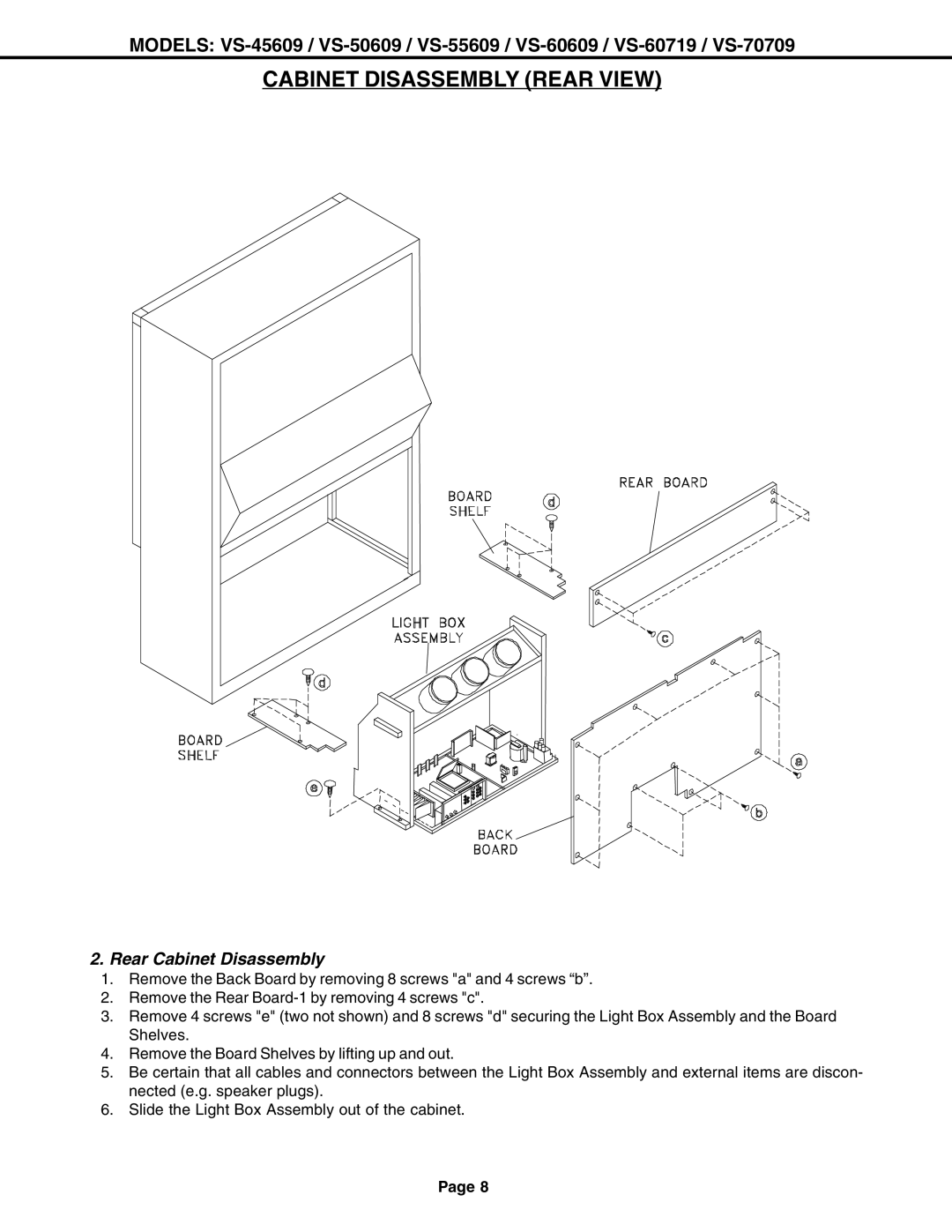 Mitsubishi Electronics VS-60609 service manual Cabinet Disassembly Rear View, Rear Cabinet Disassembly 