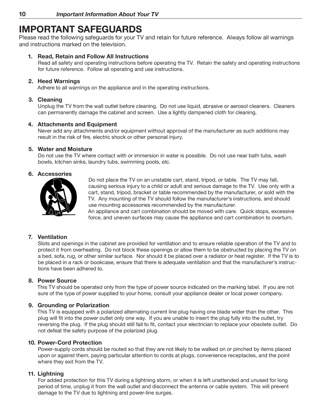 Mitsubishi Electronics WD-52526 manual Important Safeguards 