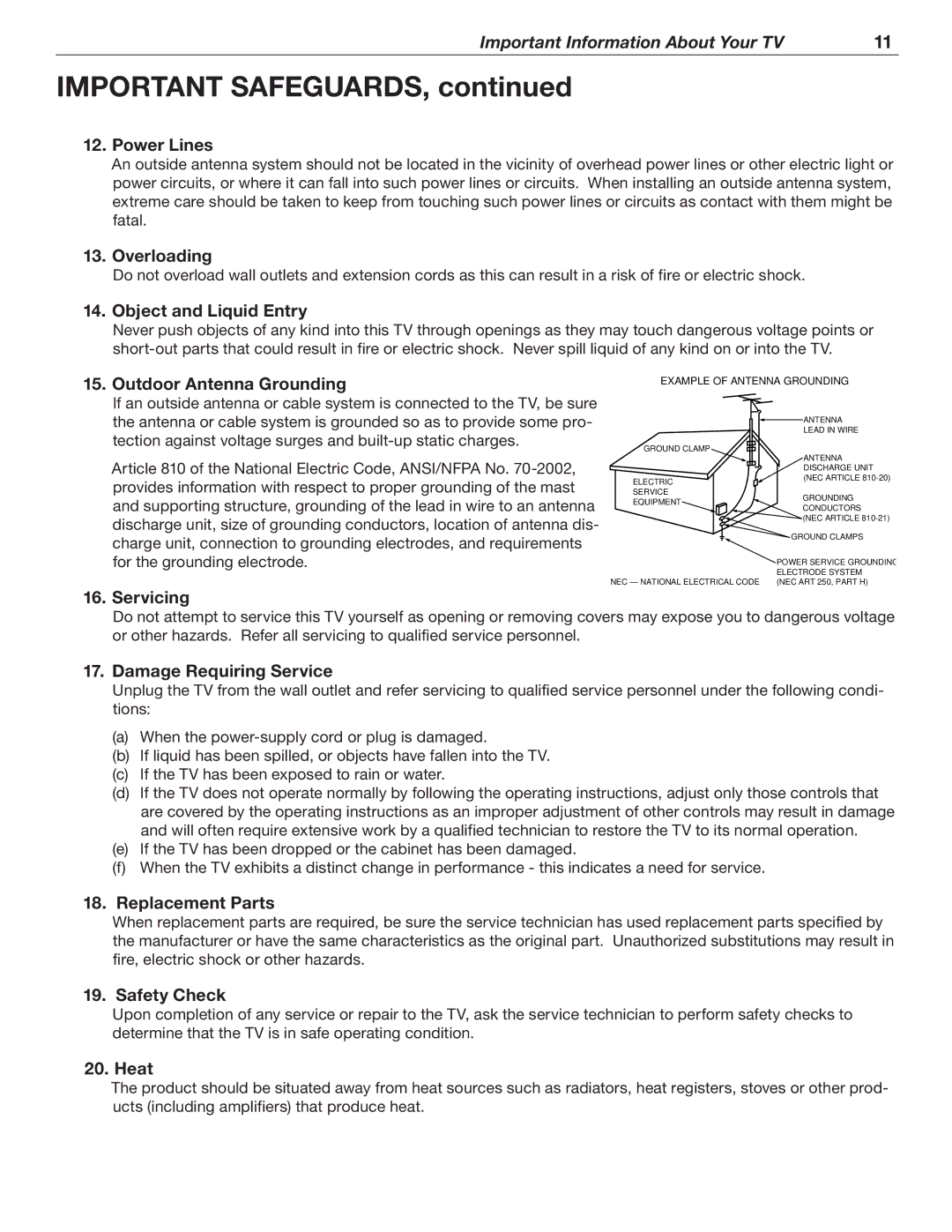 Mitsubishi Electronics WD-52526 manual Important Safeguards, Power Lines 