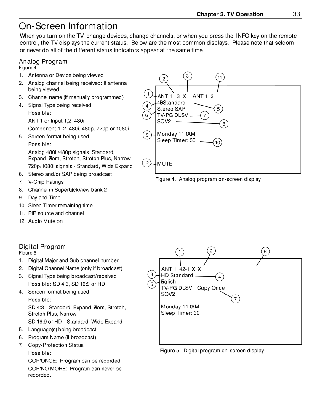 Mitsubishi Electronics WD-52526 manual On-Screen Information, Analog Program, Digital Program 