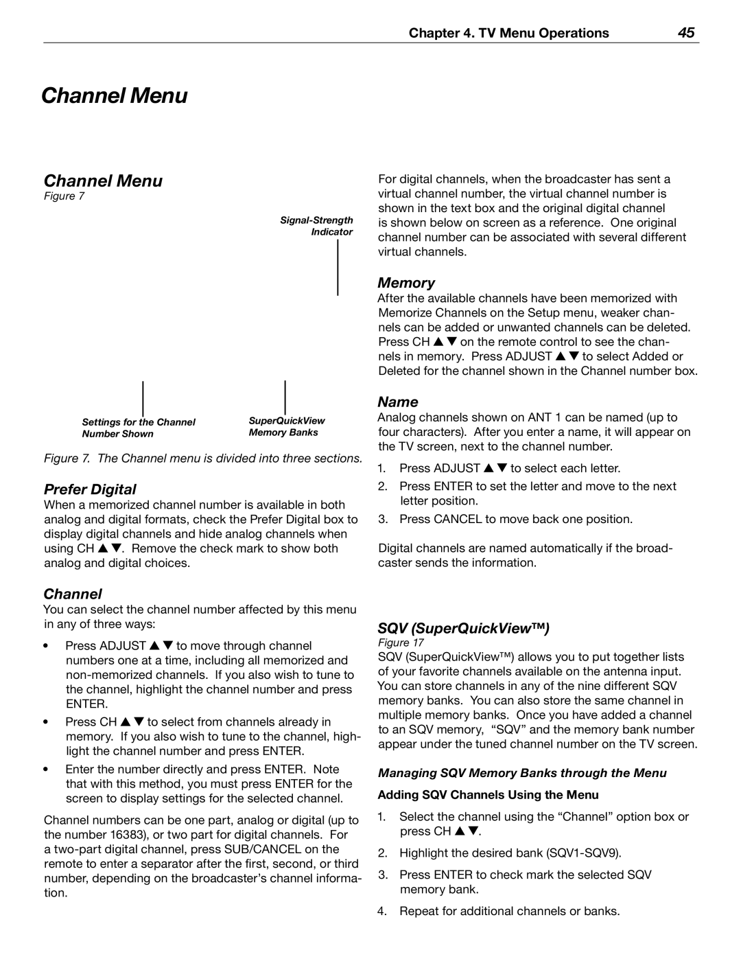 Mitsubishi Electronics WD-52526 manual Channel Menu 