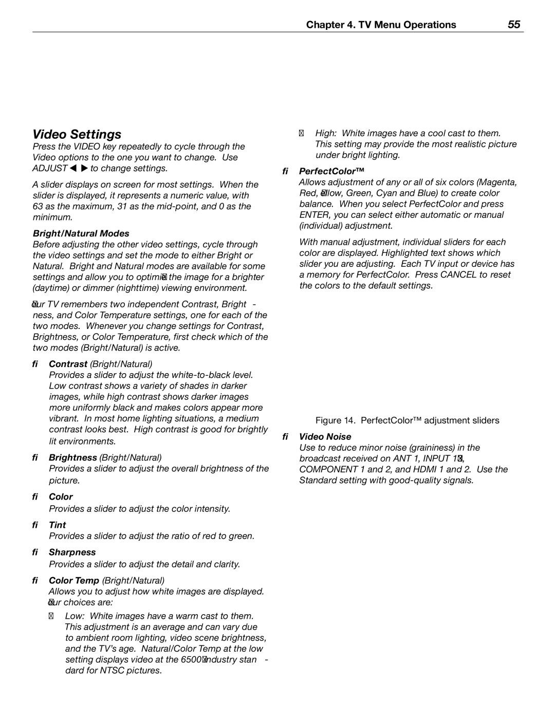 Mitsubishi Electronics WD-52526 manual Video Settings 